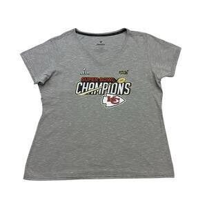 Kansas City Chiefs Shirt Womens XL Gray Super Bowl Champions V Neck NFL Fanatics